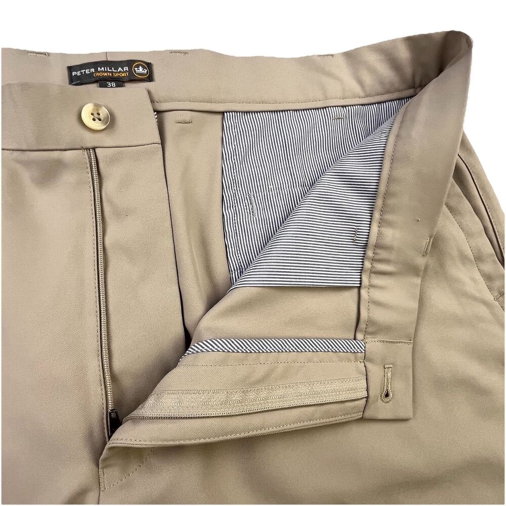 Peter Millar Crown Sport Shorts Men 38 Tank Khaki Performance Golf Wicking - Picture 4 of 12